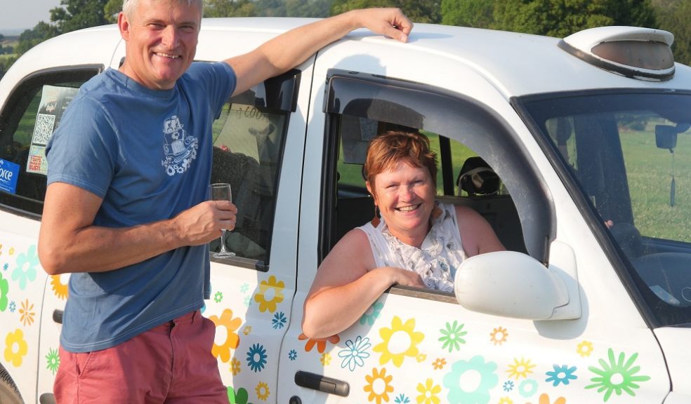 Rachel and Mark Stewart with Miss Daisy the converted London taxi